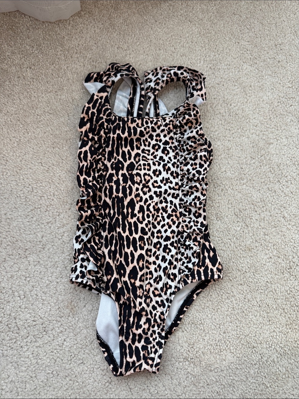gb GRILS Leopard Print One-Piece Swimsuit - Ruffled Sides